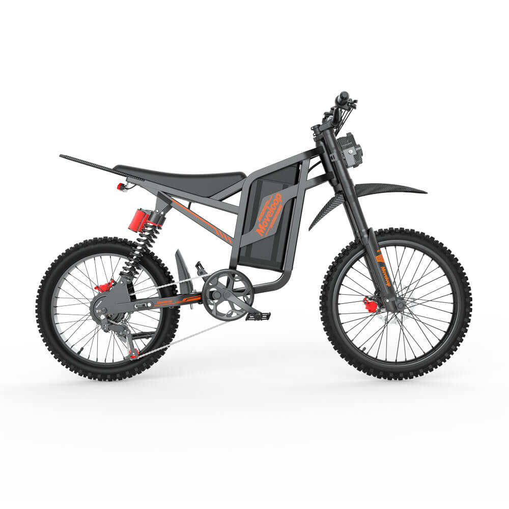 E-bike with a black frame and orange accents on a white background Moveloop S800 Electric Bike: All-Terrain E-Bike