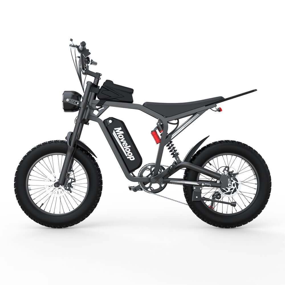 Black electric bike with 'MoveLoop' branding on a white background Moveloop T1 Electric Bike: Power & Comfort for Commuting